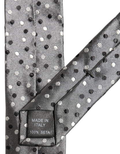 Dolce & Gabbana Men Gray Polka Dot Silk Adjustable Tied Necktie Tie