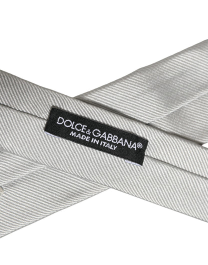 Dolce & Gabbana Men Light Gray Textured Silk Adjustable Tied Necktie Tie
