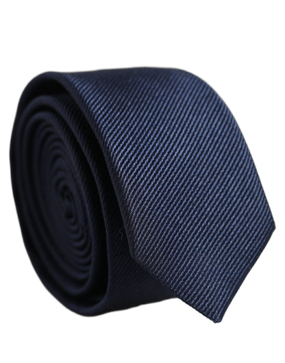 Dolce & Gabbana Men Dark Blue Textured Silk Adjustable Tied Necktie Tie
