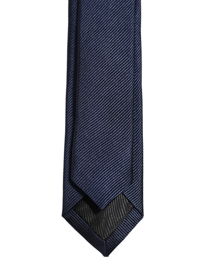 Dolce & Gabbana Men Dark Blue Textured Silk Adjustable Tied Necktie Tie