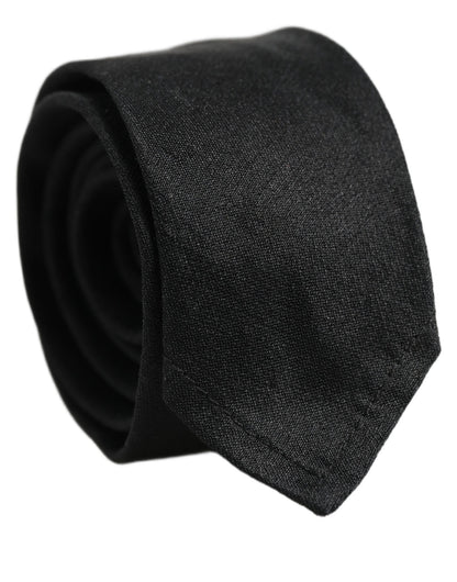 Dolce & Gabbana Men Black Satin Silk Classic Adjustable Tied Necktie Tie
