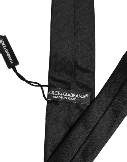 Dolce & Gabbana Men Black Satin Silk Classic Adjustable Tied Necktie Tie