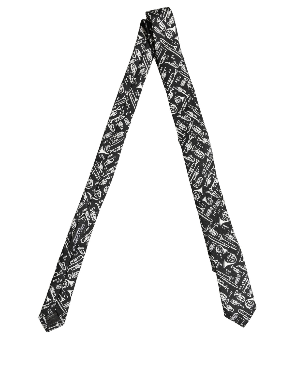 Dolce & Gabbana Black Musical Instrument Silk Adjustable Tied Necktie