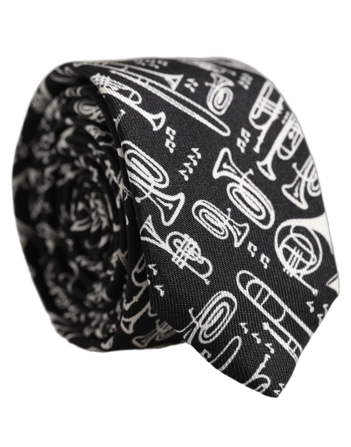 Dolce & Gabbana Black Musical Instrument Silk Adjustable Tied Necktie