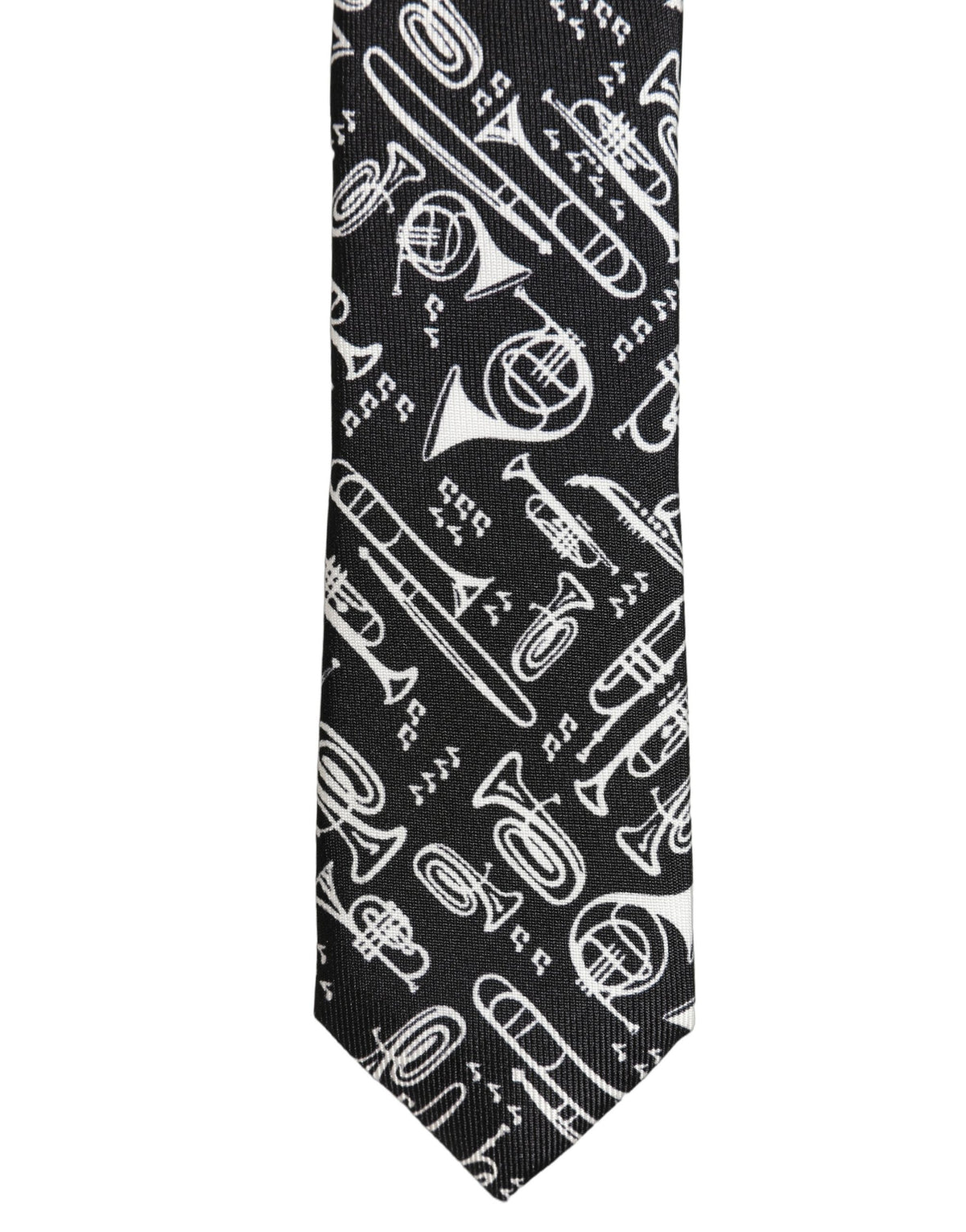 Dolce & Gabbana Black Musical Instrument Silk Adjustable Tied Necktie