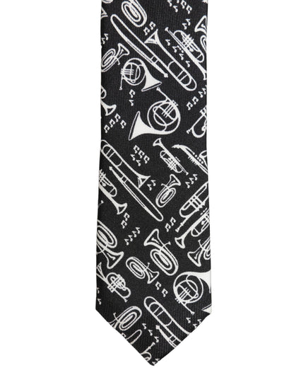 Dolce & Gabbana Black Musical Instrument Silk Adjustable Tied Necktie