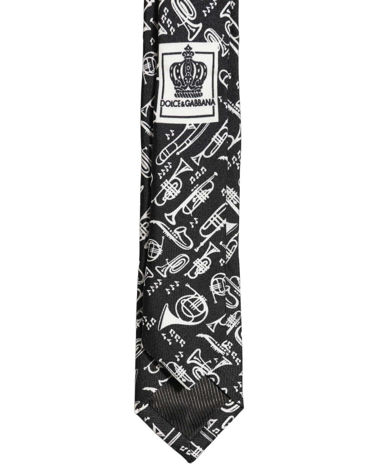 Dolce & Gabbana Black Musical Instrument Silk Adjustable Tied Necktie