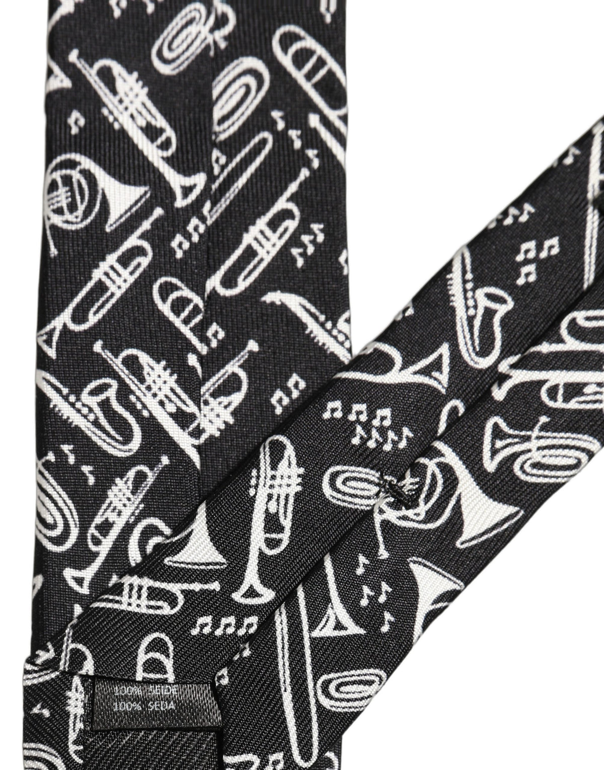 Dolce & Gabbana Black Musical Instrument Silk Adjustable Tied Necktie