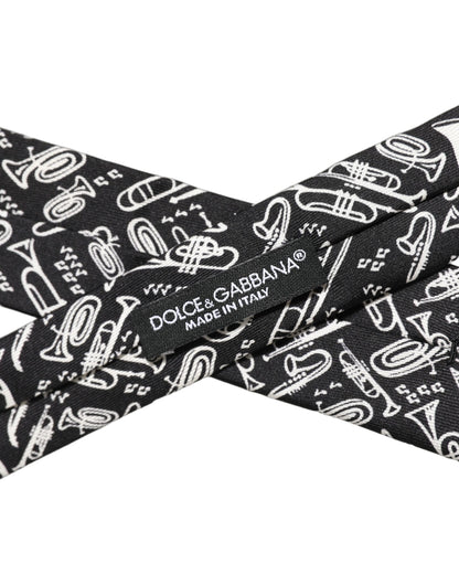 Dolce & Gabbana Black Musical Instrument Silk Adjustable Tied Necktie