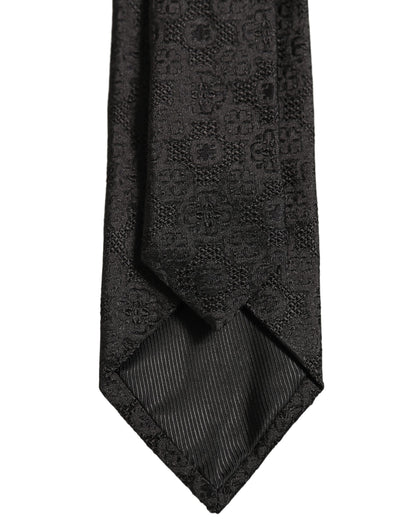 Dolce & Gabbana Men Black Silk Geometric Adjustable Tied Necktie Tie