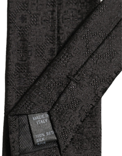 Dolce & Gabbana Men Black Silk Geometric Adjustable Tied Necktie Tie