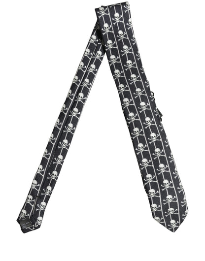 Dolce & Gabbana Men Black Silk Skull Fantasy Adjustable Tied Necktie Tie