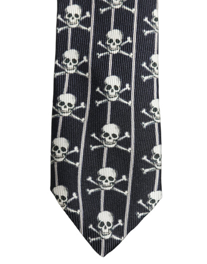 Dolce & Gabbana Men Black Silk Skull Fantasy Adjustable Tied Necktie Tie