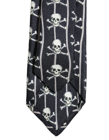 Dolce & Gabbana Men Black Silk Skull Fantasy Adjustable Tied Necktie Tie