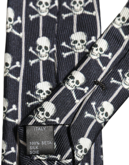Dolce & Gabbana Men Black Silk Skull Fantasy Adjustable Tied Necktie Tie