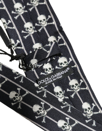 Dolce & Gabbana Men Black Silk Skull Fantasy Adjustable Tied Necktie Tie