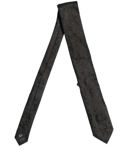 Dolce & Gabbana Men Black Silk Tonal Floral Adjustable Tied Necktie Tie