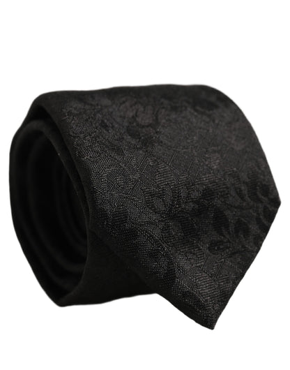 Dolce & Gabbana Men Black Silk Tonal Floral Adjustable Tied Necktie Tie