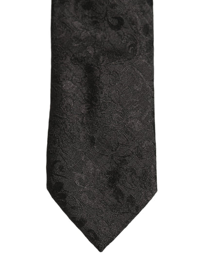Dolce & Gabbana Men Black Silk Tonal Floral Adjustable Tied Necktie Tie