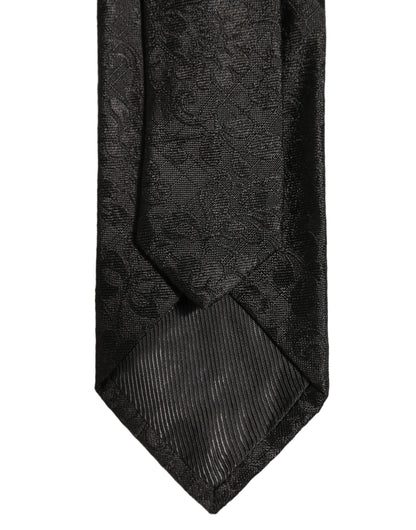 Dolce & Gabbana Men Black Silk Tonal Floral Adjustable Tied Necktie Tie