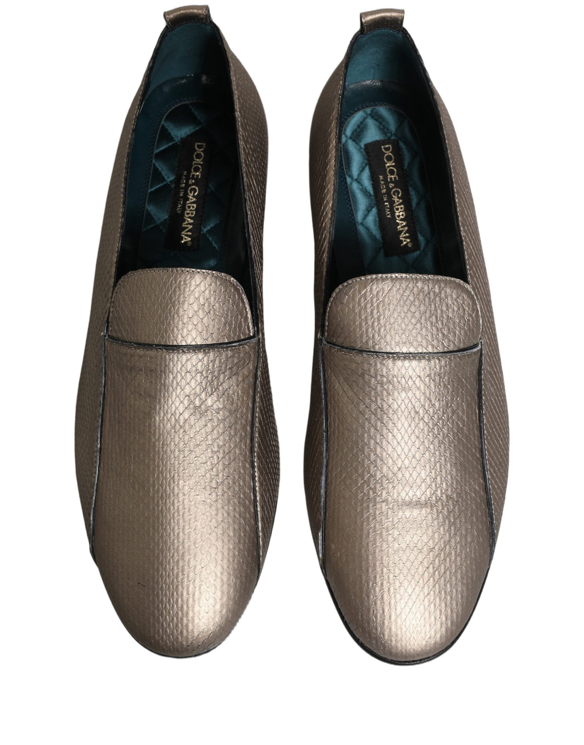Dolce & Gabbana Silver Leather Logo Slip-On Loafers