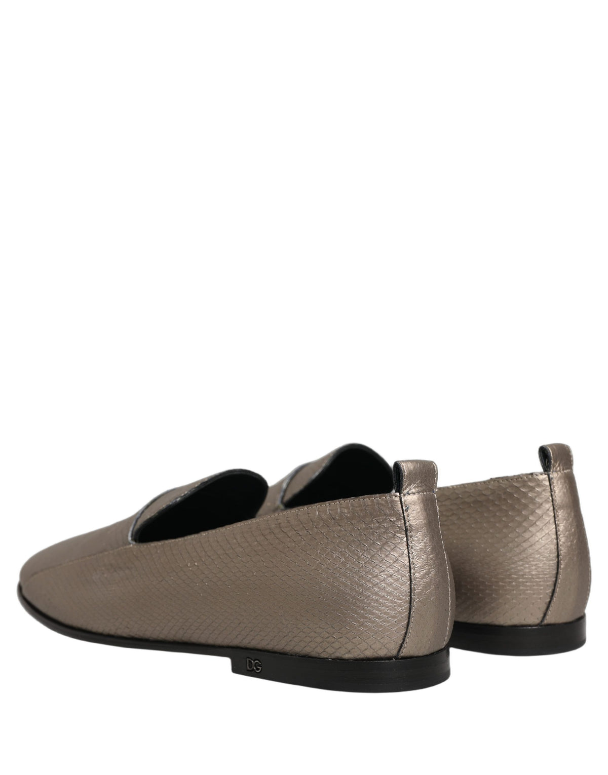 Dolce & Gabbana Silver Leather Logo Slip-On Loafers