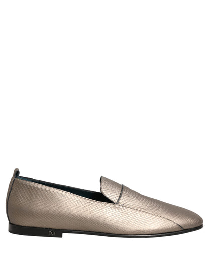 Dolce & Gabbana Silver Leather Logo Slip-On Loafers