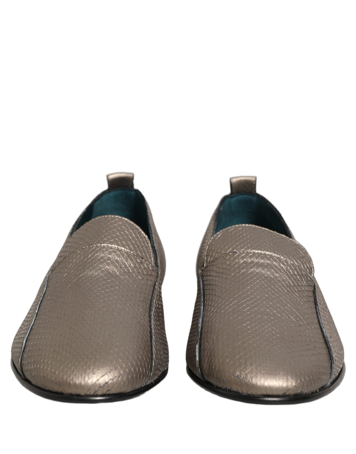 Dolce & Gabbana Silver Leather Logo Slip-On Loafers