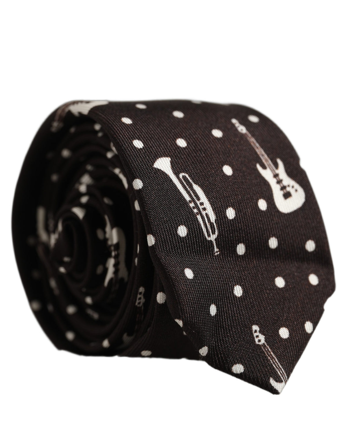 Dolce & Gabbana Black Musical Instrument Silk Adjustable Tied Necktie