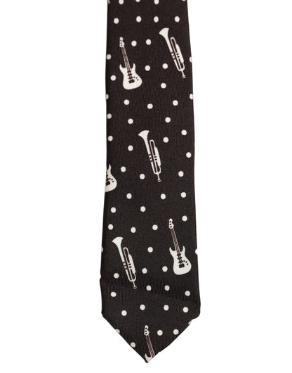 Dolce & Gabbana Black Musical Instrument Silk Adjustable Tied Necktie