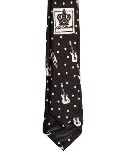 Dolce & Gabbana Black Musical Instrument Silk Adjustable Tied Necktie