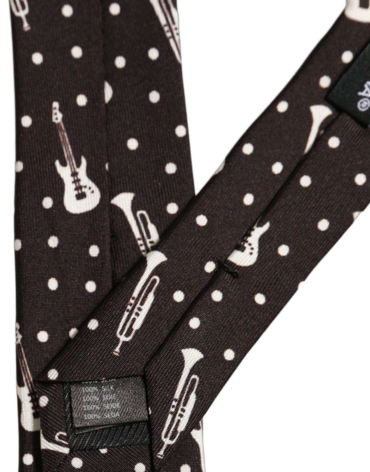 Dolce & Gabbana Black Musical Instrument Silk Adjustable Tied Necktie