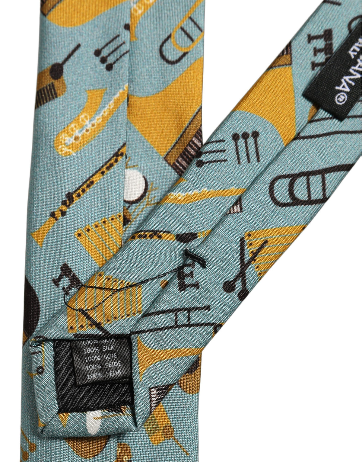 Dolce & Gabbana Light Blue Instruments Adjustable Tied Men Necktie Tie