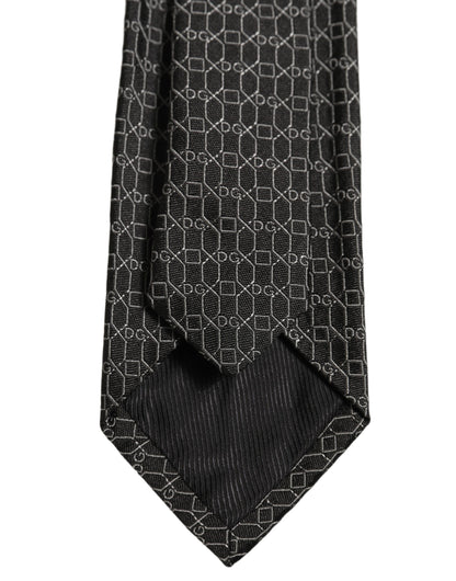 Dolce & Gabbana Dark Gray Silk DG Monogram Adjustable Tied Necktie Tie
