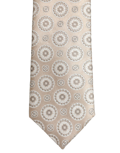 Dolce & Gabbana Beige Silk Medallion Circle Adjustable Tied Necktie Tie