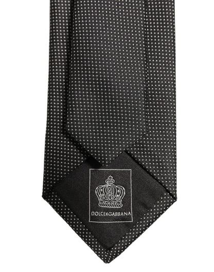 Dolce & Gabbana Black Silk Micro Polka Dot Adjustable Tied Necktie Tie