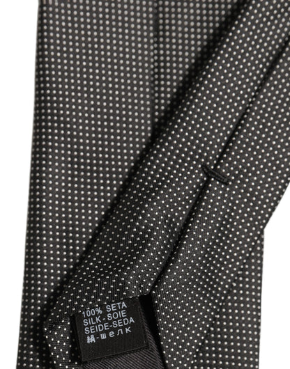 Dolce & Gabbana Black Silk Micro Polka Dot Adjustable Tied Necktie Tie