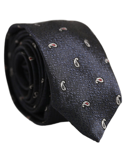 Dolce & Gabbana Dark Blue Silk Paisley Adjustable Tied Men Necktie Tie
