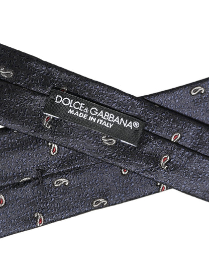 Dolce & Gabbana Dark Blue Silk Paisley Adjustable Tied Men Necktie Tie
