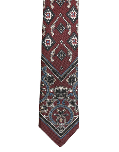 Dolce & Gabbana Bordeaux Printed 100% Silk Adjustable Men Necktie Tie