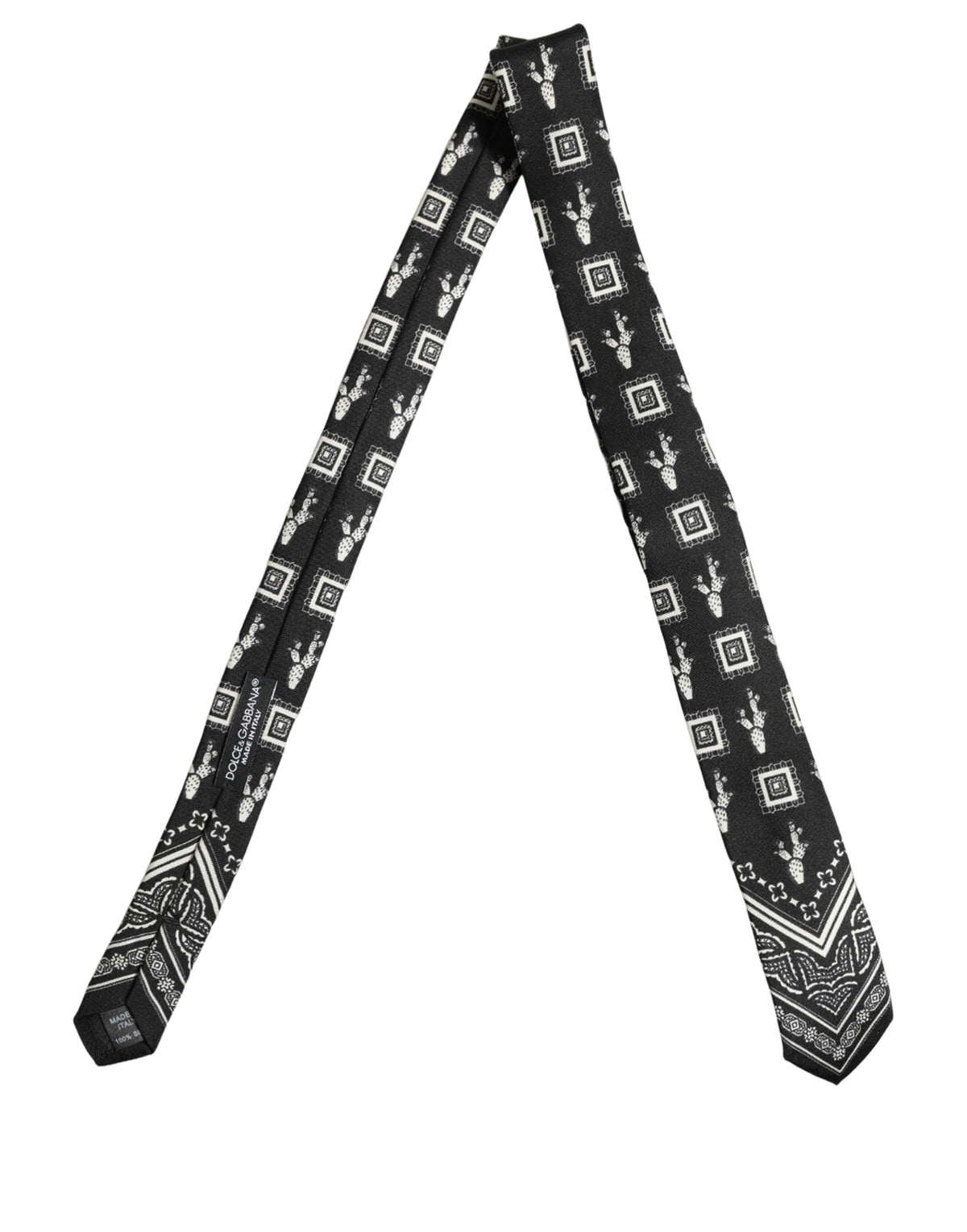 Dolce & Gabbana Black Patterned 100% Silk Adjustable Necktie Accessory Tie