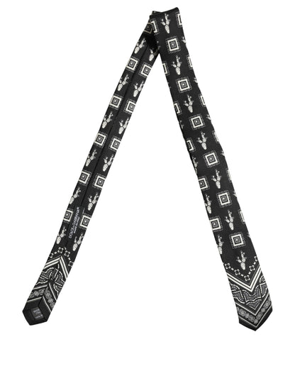 Dolce & Gabbana Black Patterned 100% Silk Adjustable Necktie Accessory Tie
