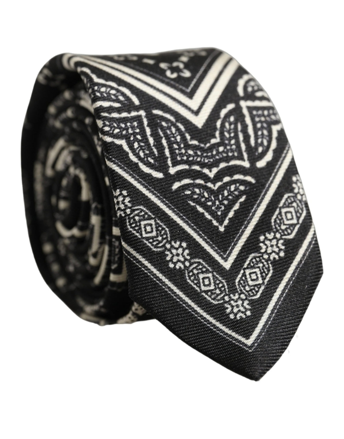 Dolce & Gabbana Black Patterned 100% Silk Adjustable Necktie Accessory Tie