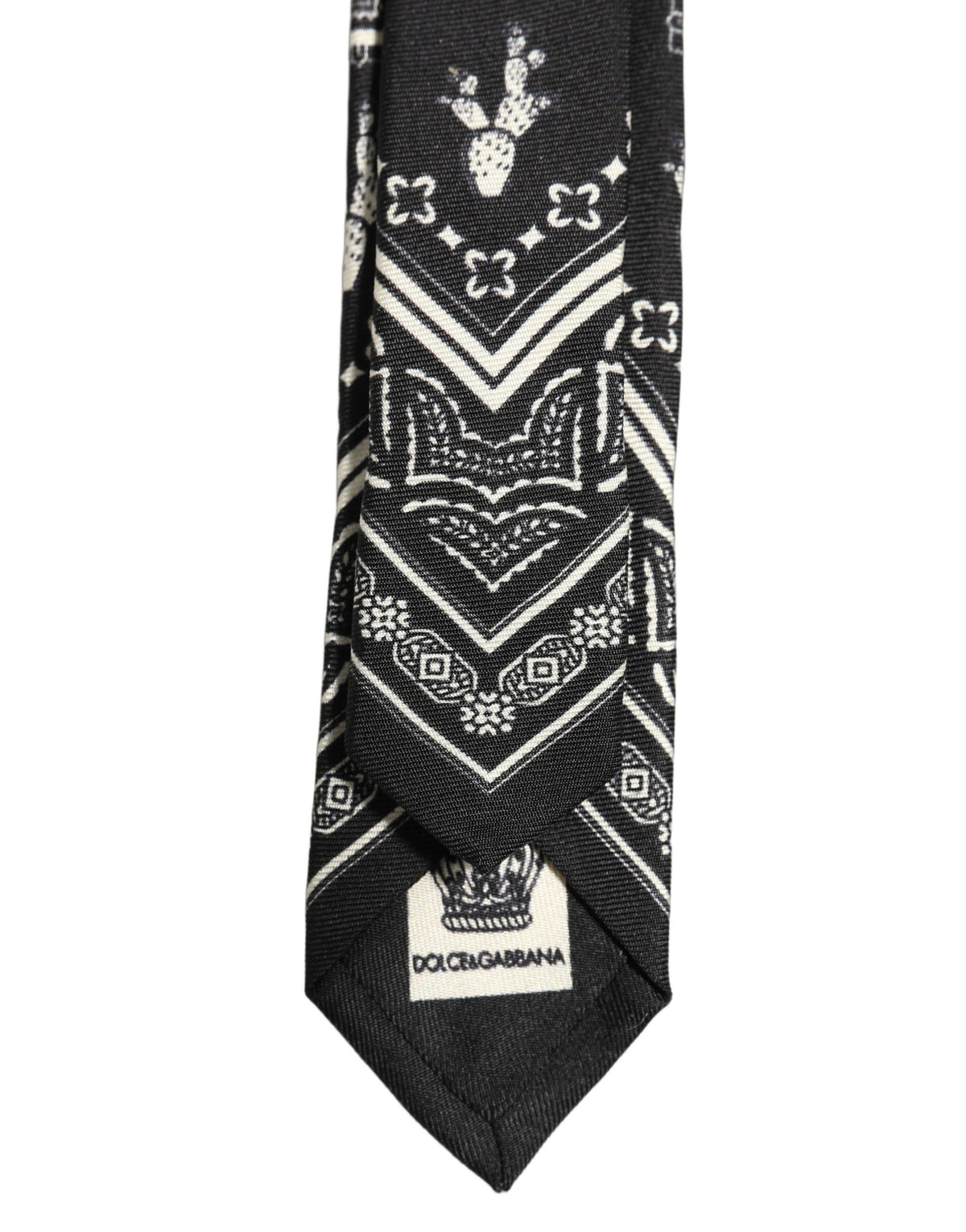 Dolce & Gabbana Black Patterned 100% Silk Adjustable Necktie Accessory Tie