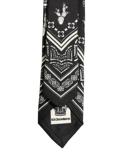 Dolce & Gabbana Black Patterned 100% Silk Adjustable Necktie Accessory Tie