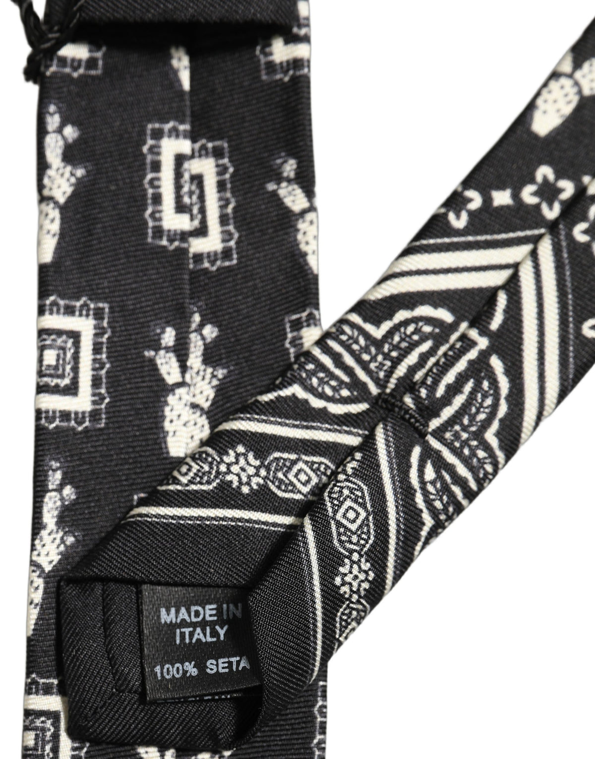 Dolce & Gabbana Black Patterned 100% Silk Adjustable Necktie Accessory Tie