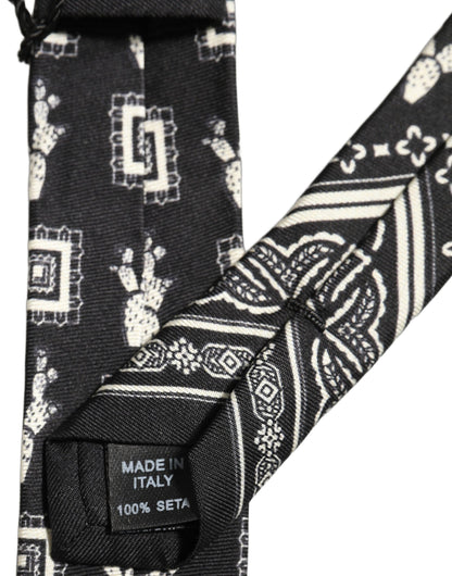 Dolce & Gabbana Black Patterned 100% Silk Adjustable Necktie Accessory Tie
