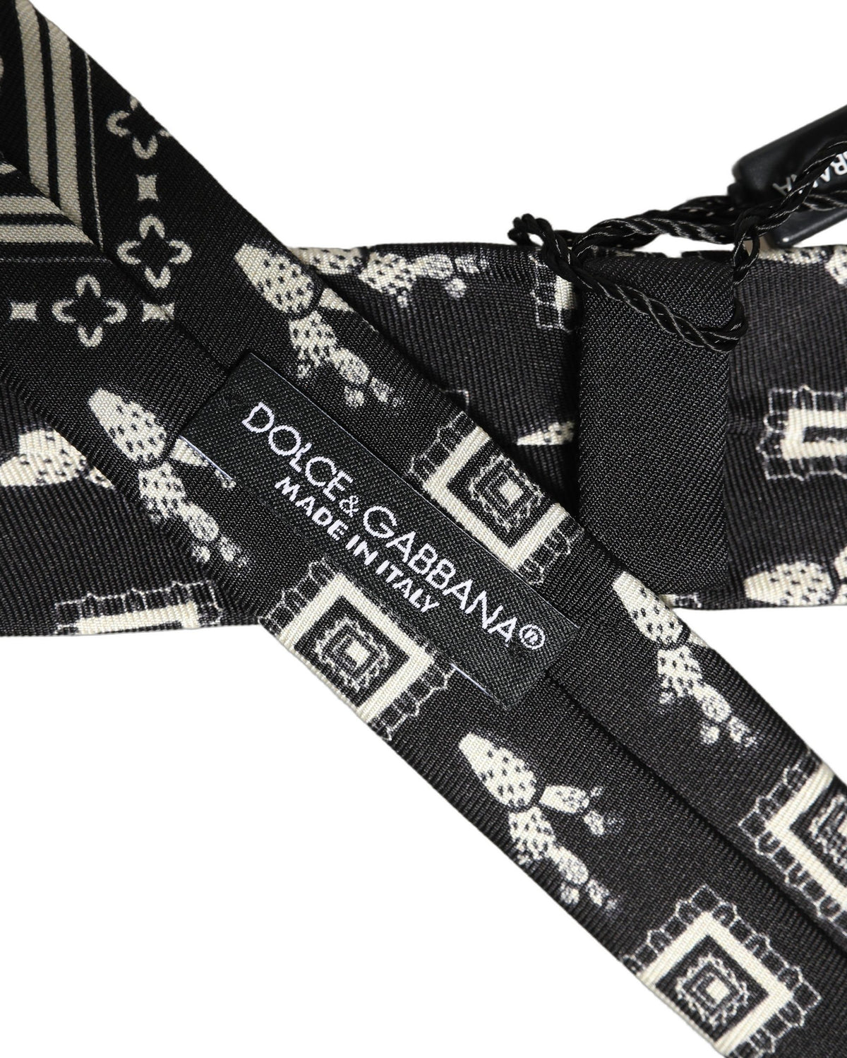 Dolce & Gabbana Black Patterned 100% Silk Adjustable Necktie Accessory Tie