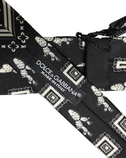Dolce & Gabbana Black Patterned 100% Silk Adjustable Necktie Accessory Tie