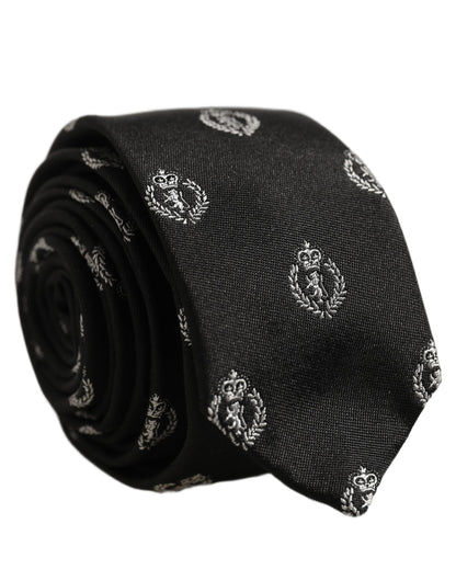 Dolce & Gabbana Black Crest Emblem Silk Adjustable Necktie Accessory Tie